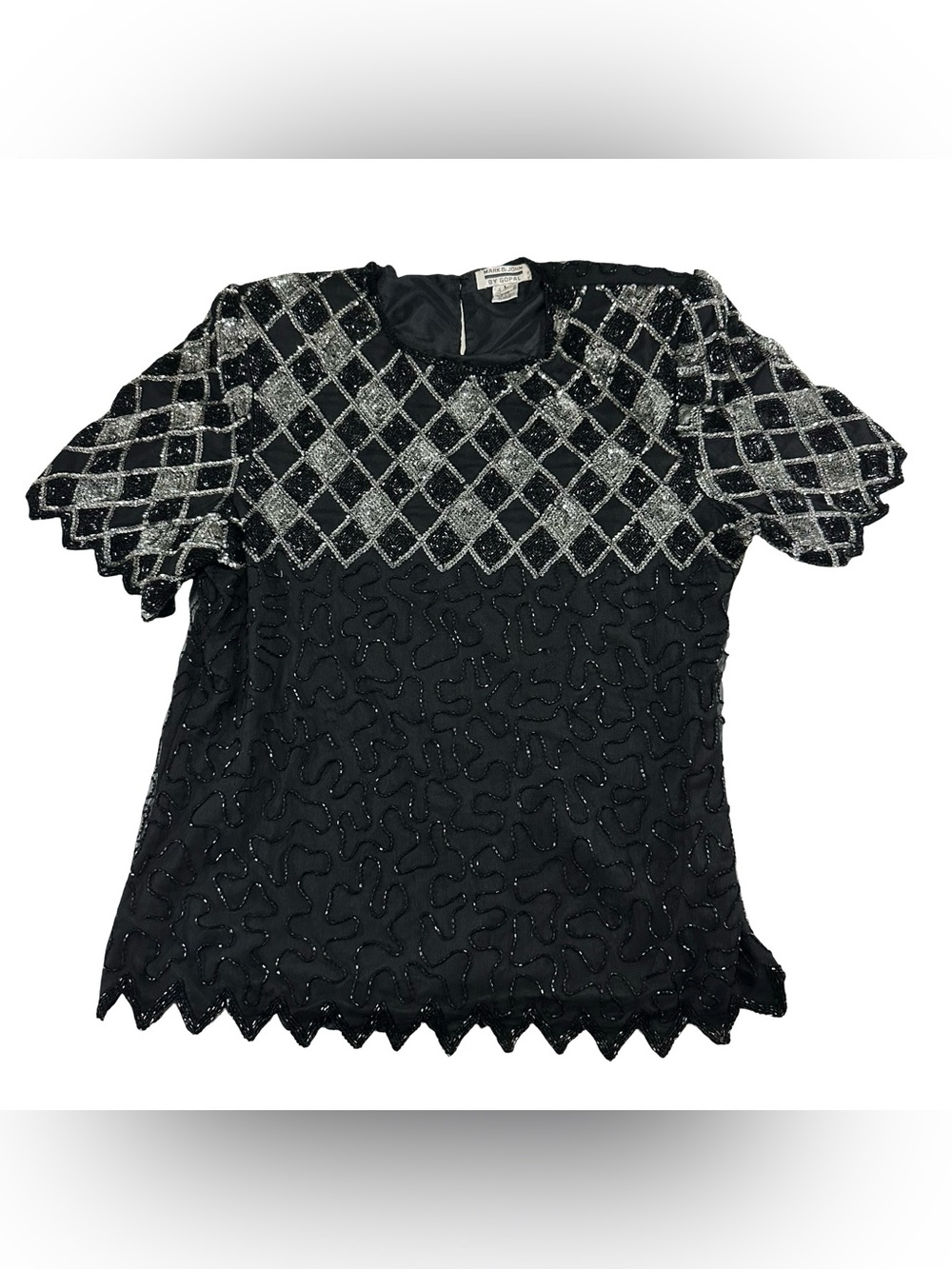 Beaded Black and Silver Evening Top - Vintage-Inspired
